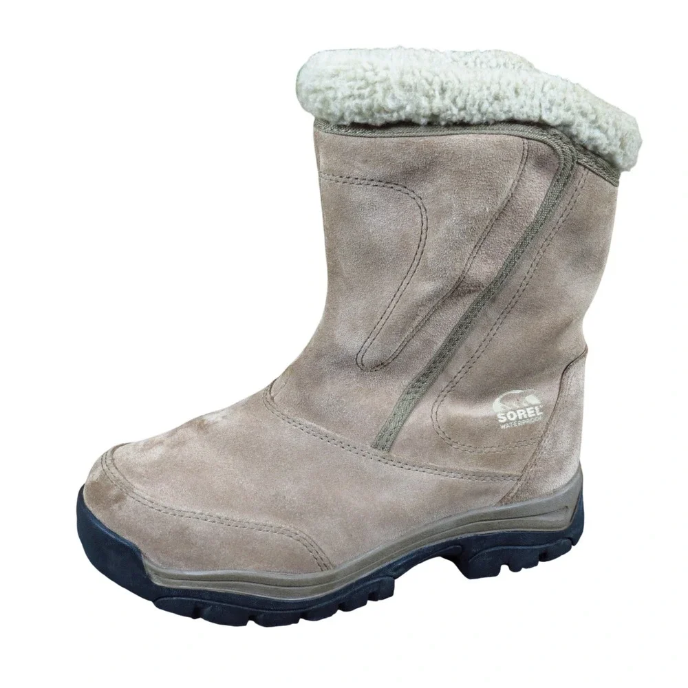 Sorel Water Fall Women Winter Boots Size 6 Waterproof Snow Tan Suede Insulated